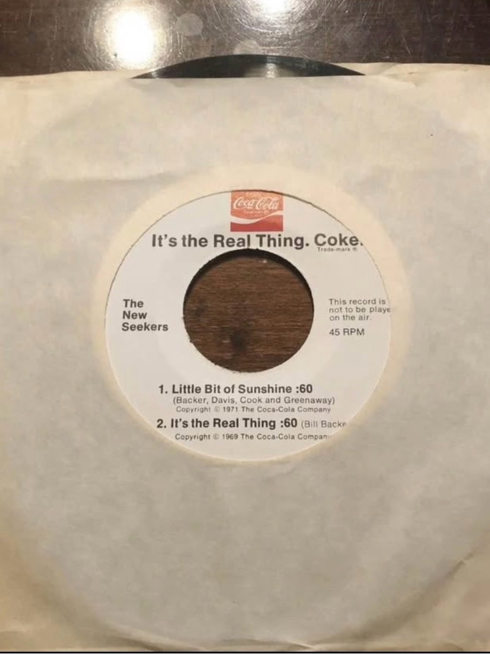 New Coca-Cola 45 RPM It's the Real Thing Buy the World a Coke Commercial Record